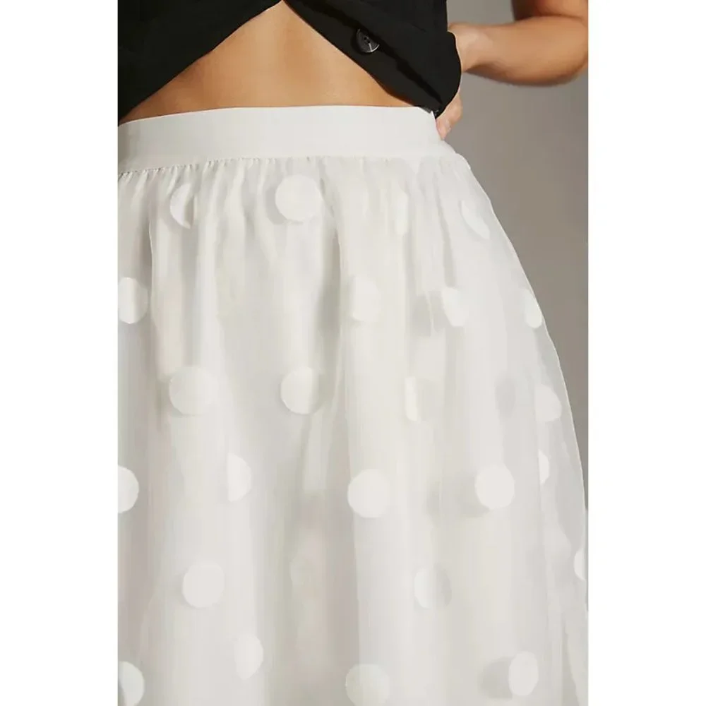 17. Anthropologie Eva Franco Tulle Midi Skirt White Organza - Picture 4 of 6